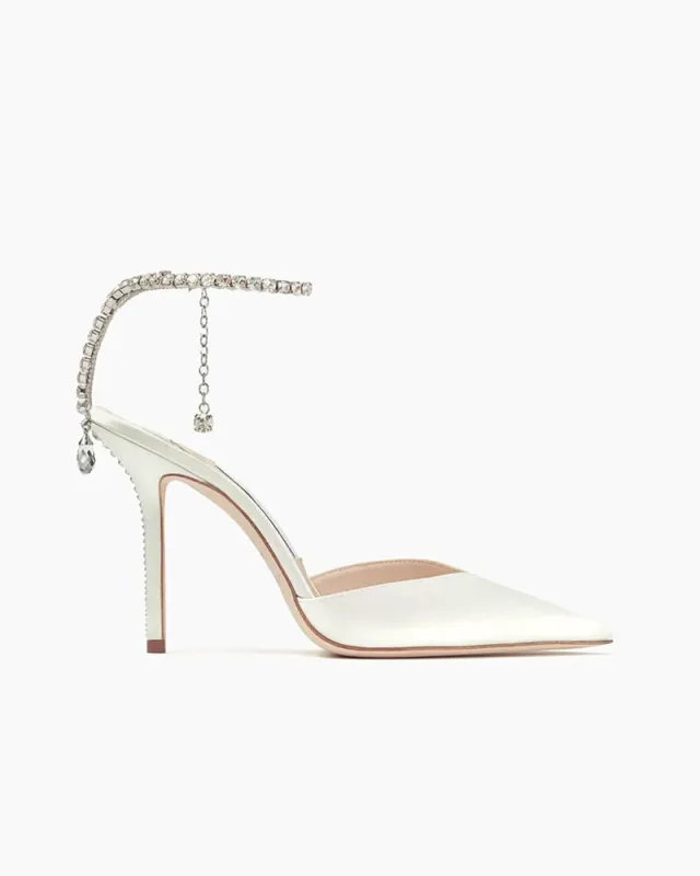 Glamorous Evening Crystal Ankle Strap Satin Heels made by Larosa