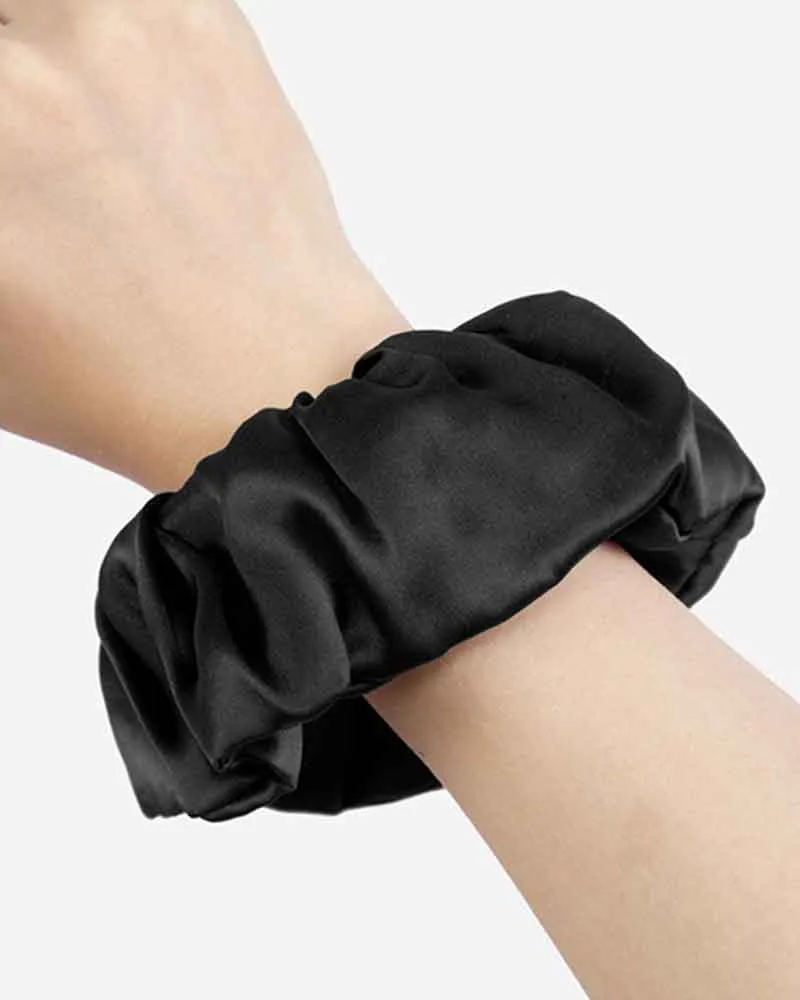 Black 19 Momme Mulberry Silk Scrunchie Hair Tie sold by Larosa