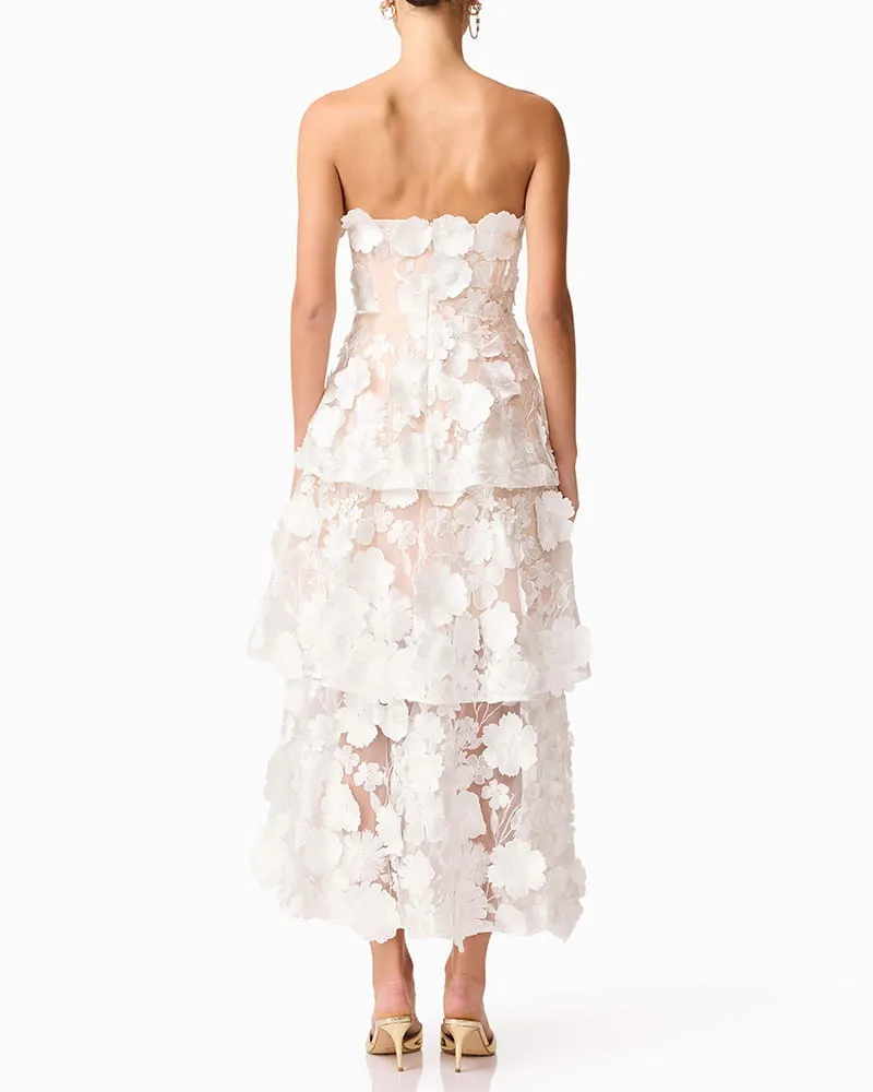 Women’s White Strapless 3D Floral Embroidered Tiered Maxi Dress sold by Larosa product image thumbnail 2
