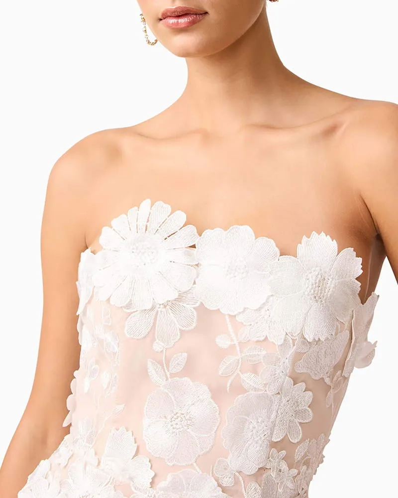 Women’s White Strapless 3D Floral Embroidered Tiered Maxi Dress sold by Larosa product image thumbnail 5
