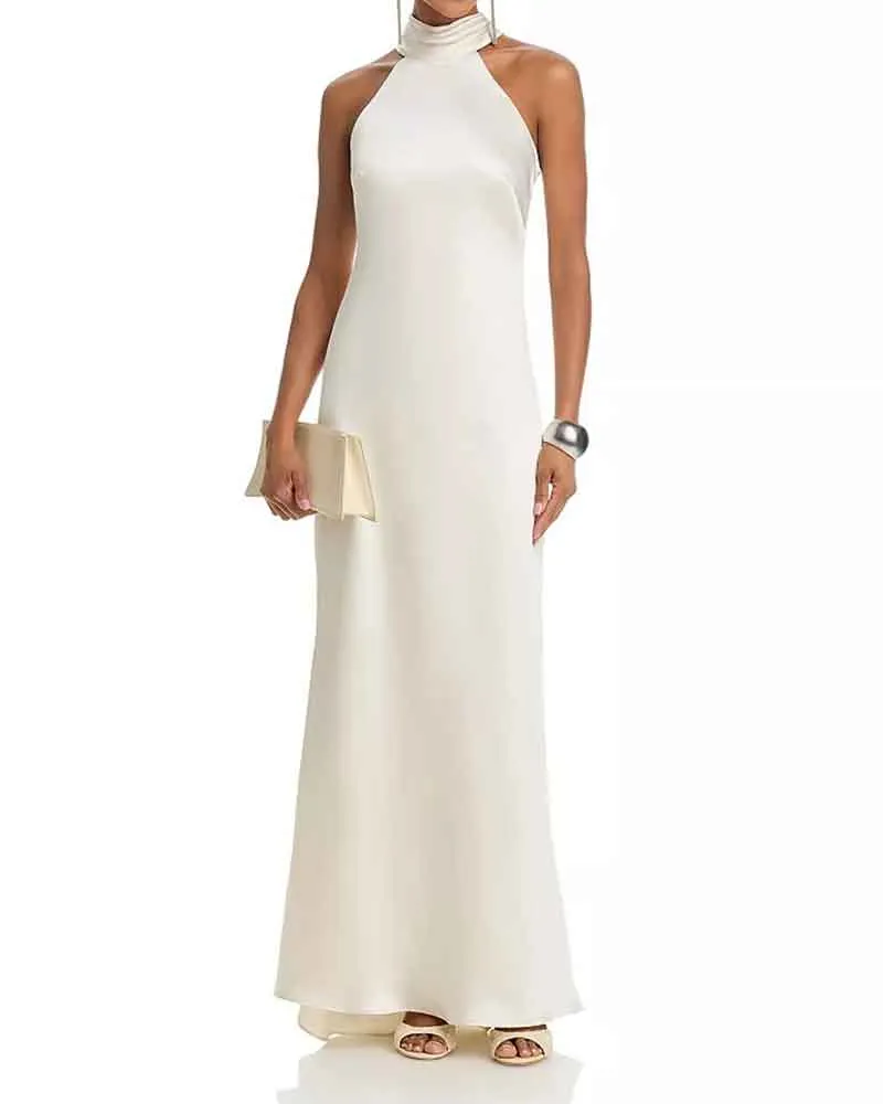 Women’s Satin Halter Neck Sleeveless Maxi Gown sold by Larosa product image thumbnail 5