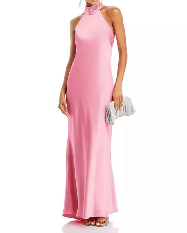 Women’s Satin Halter Neck Sleeveless Maxi Gown made by Larosa