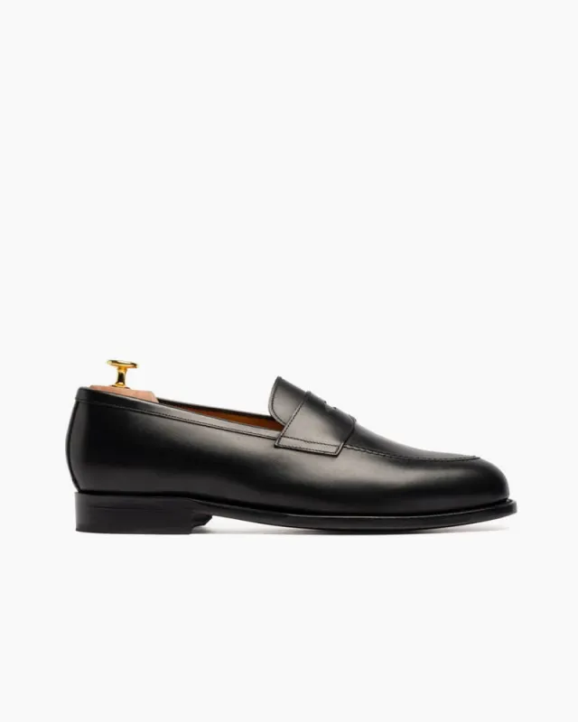 Men’s Polished Black Leather Penny Loafers with Low Heel made by Larosa