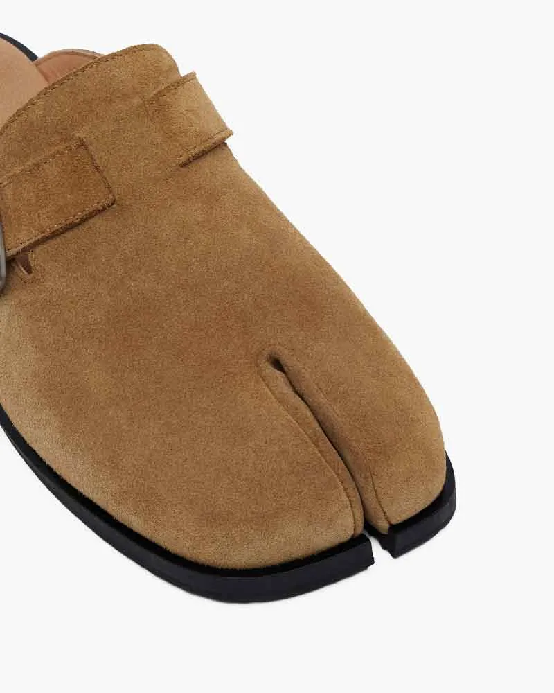 Brown Suede Flat Sole Split-Toe Sandal Mules sold by Larosa product image thumbnail 2