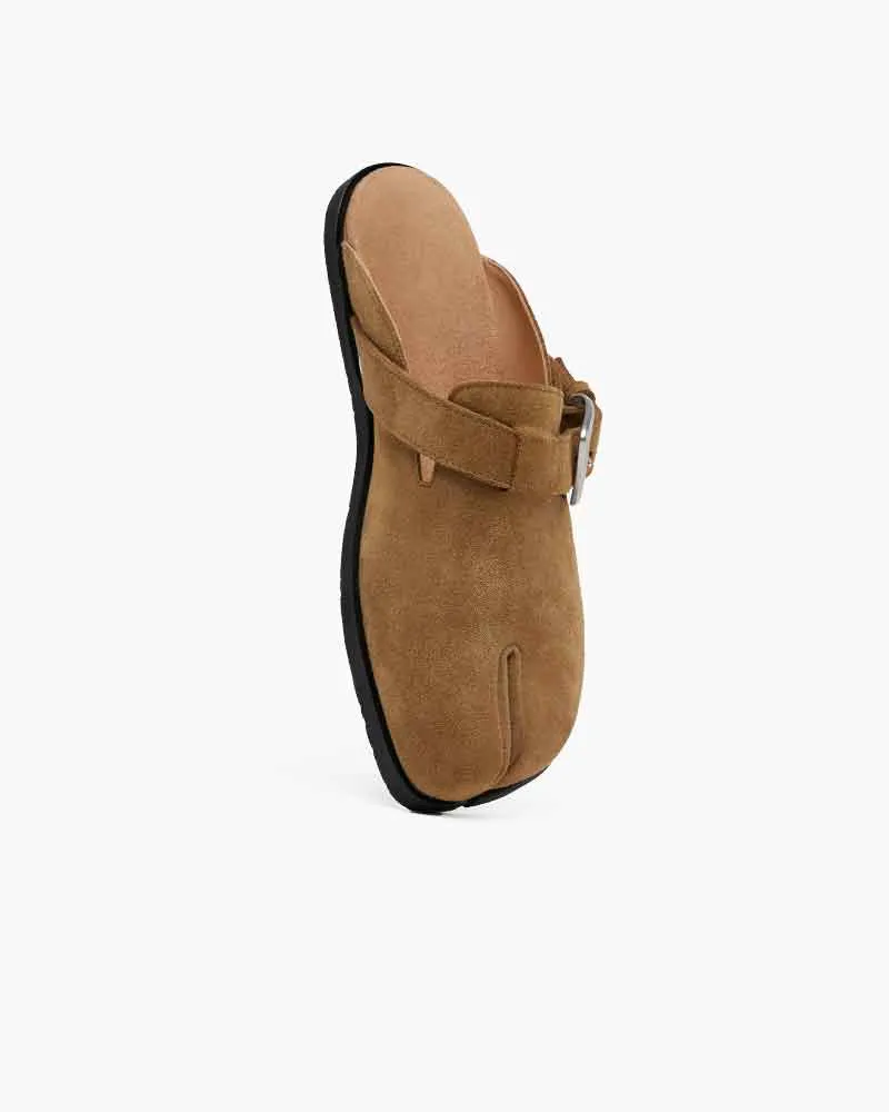 Brown Suede Flat Sole Split-Toe Sandal Mules sold by Larosa product image thumbnail 4