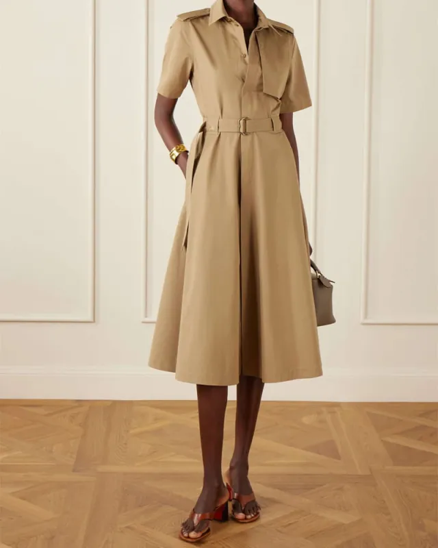 Chic Weekday Trench Style Belted Midi Dress made by Larosa