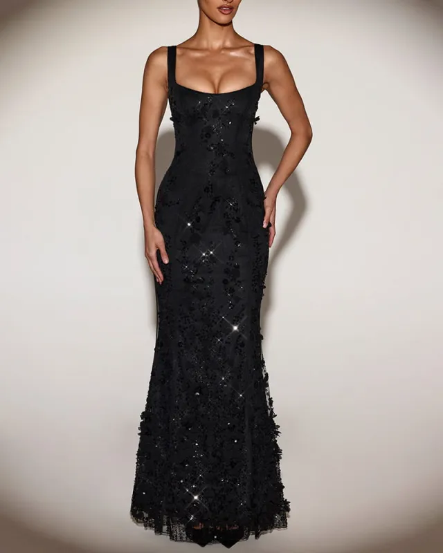 Special Occasion Floral Appliqué Sequin Corset Gown made by Larosa