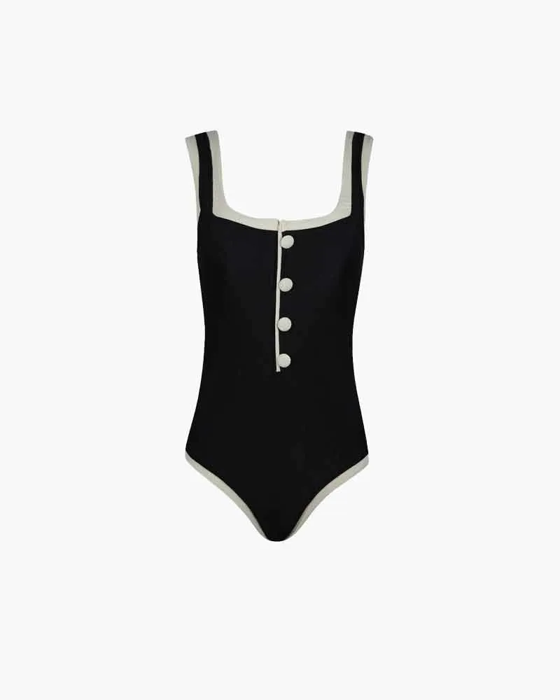 Beach & Resort Ribbed Button One-Piece Swimsuit sold by Larosa
