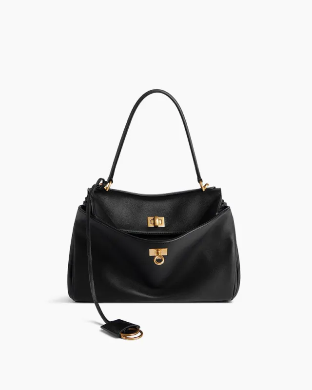 Vespera Top Handle Bag with Turn Lock Closure made by Larosa