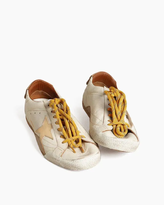 Gold Star White Nappa Leather Sneakers made by Larosa