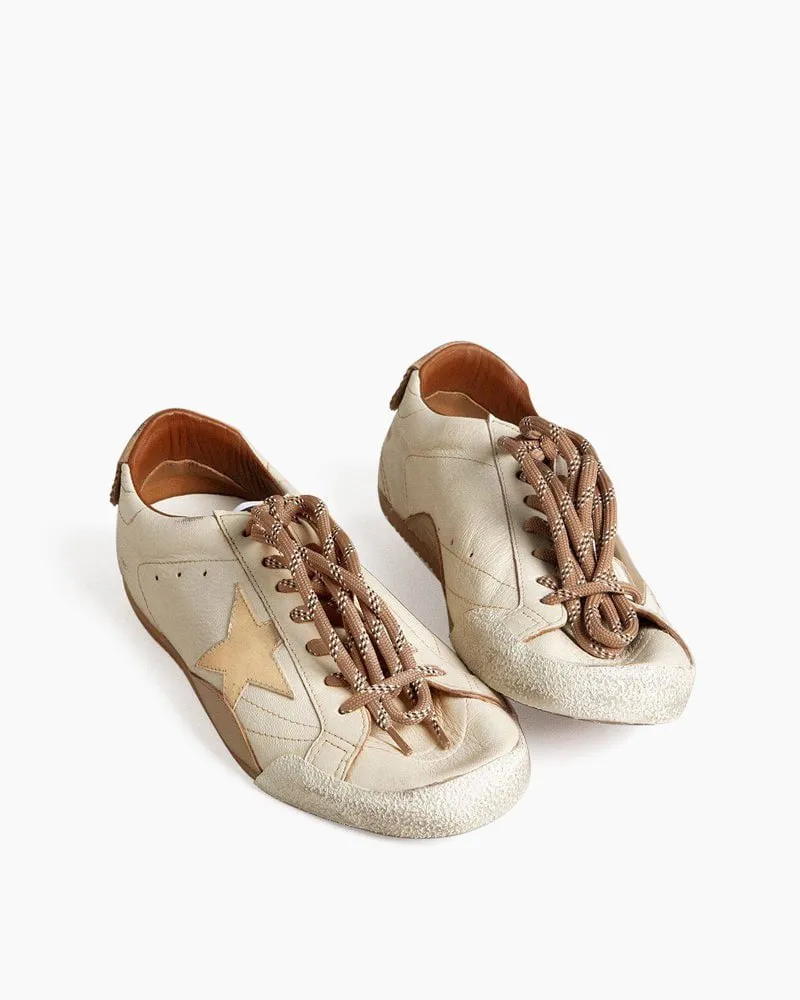 White Nappa Leather Sneakers with Gold Star and Beige Heel Tab sold by Larosa product image thumbnail 5