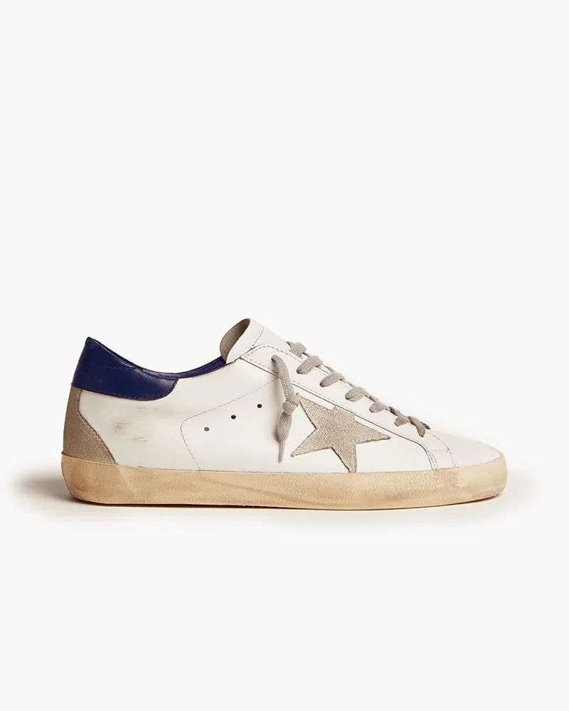 Men‘s White Nappa Leather Sneakers with Suede Star and Blue Heel Tab sold by Larosa