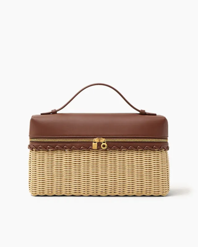 Elegant Resort Wicker Leather Top Handle Bag made by Larosa