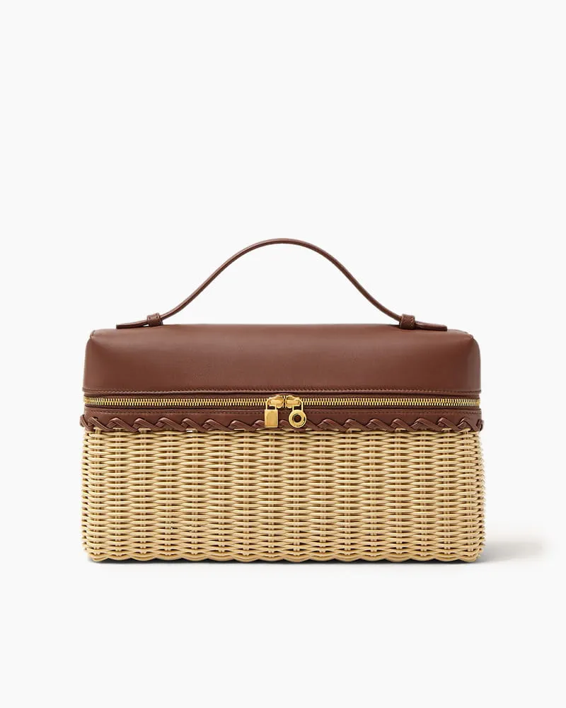 Elegant Resort Wicker Leather Top Handle Bag sold by Larosa
