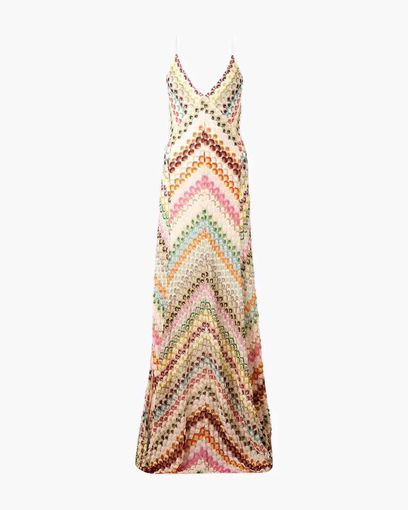 Boho Diagonal Stripe Open-Knit Backless Long Dress sold by Larosa product image thumbnail 2