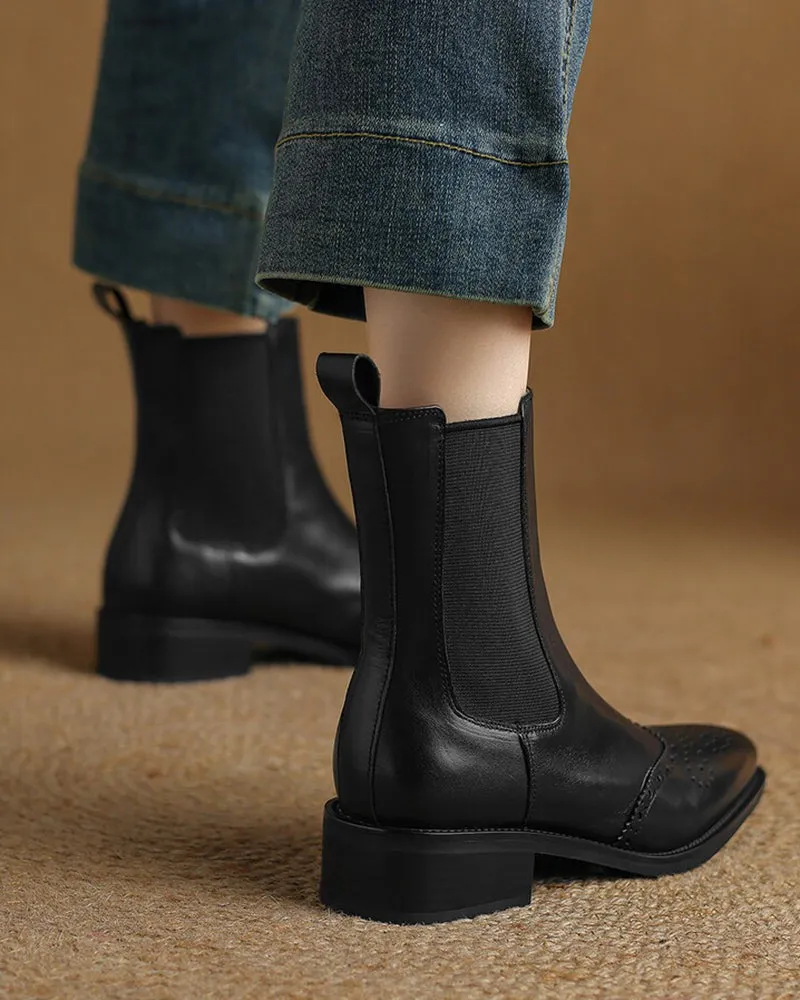 (Clean Up - US 7.5/8) Leather Low Block Heel Chelsea Boots sold by Larosa product image thumbnail 4