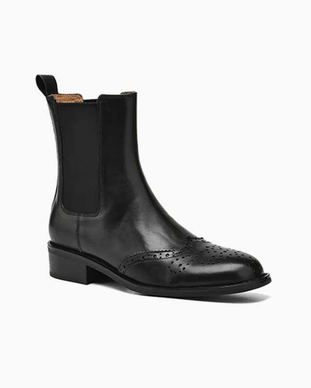 (Clean Up - US 7.5/8) Leather Low Block Heel Chelsea Boots made by Larosa