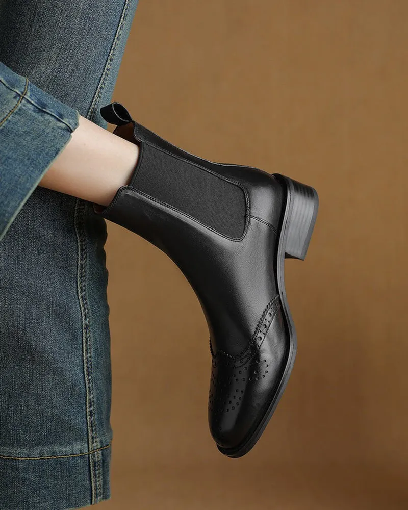 (Clean Up - US 7.5/8) Leather Low Block Heel Chelsea Boots sold by Larosa product image thumbnail 3