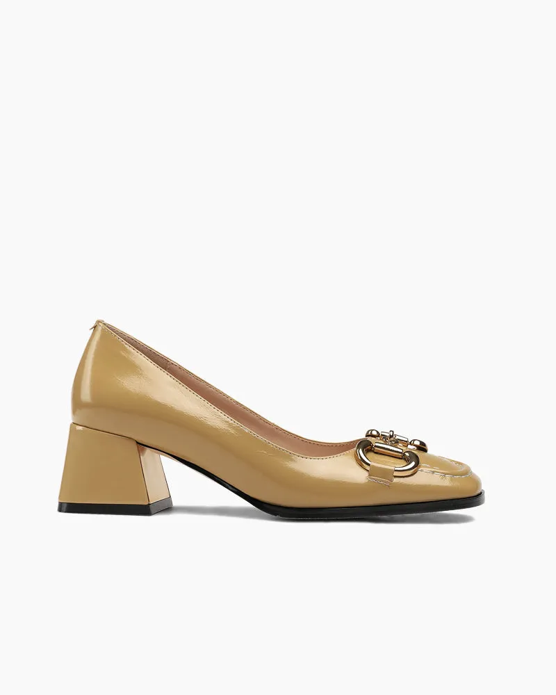 (Clean Up) Classic Metal Buckle Patent Leather Mid Heel Shallow Mouth Loafers sold by Larosa product image thumbnail 2