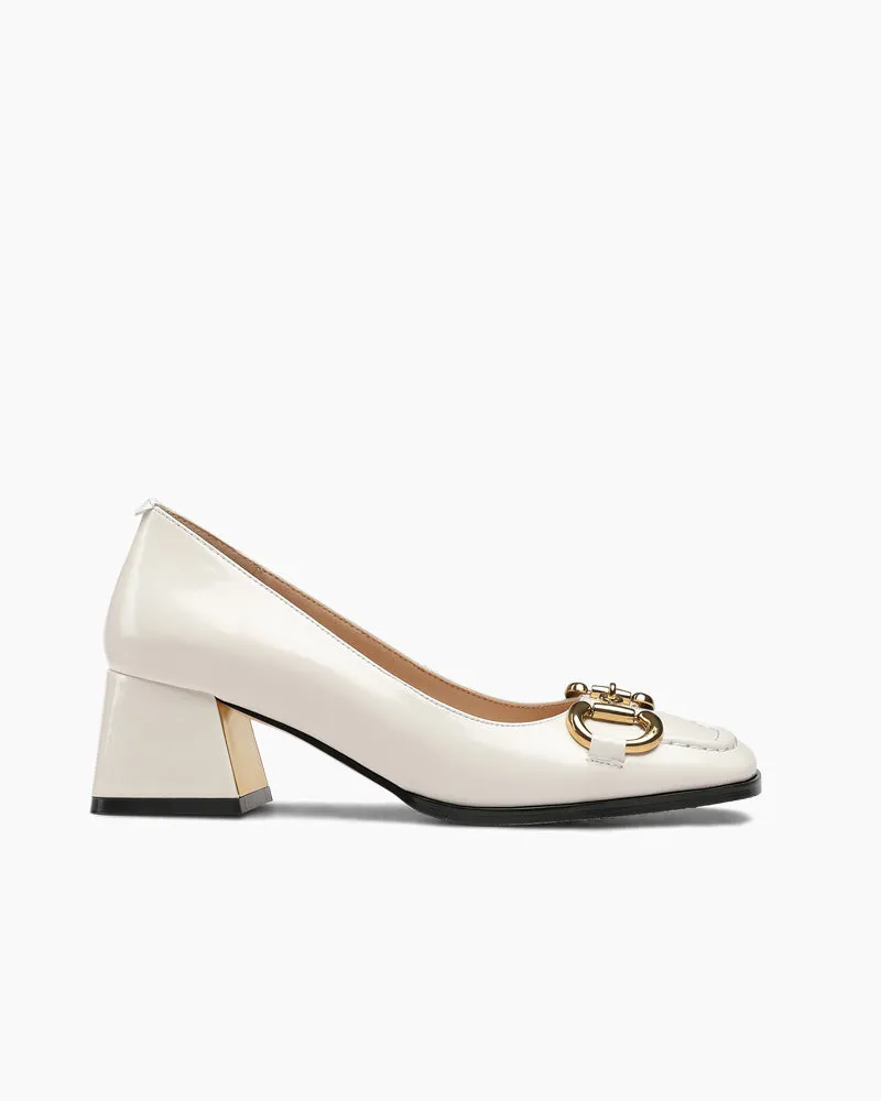 (Clean Up) Classic Metal Buckle Patent Leather Mid Heel Shallow Mouth Loafers sold by Larosa product image thumbnail 3