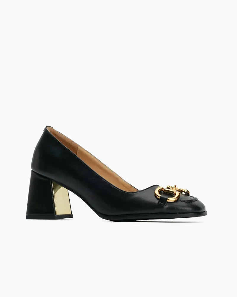 (Clean Up) Classic Metal Buckle Thick Heel Shallow Mouth Loafers sold by Larosa