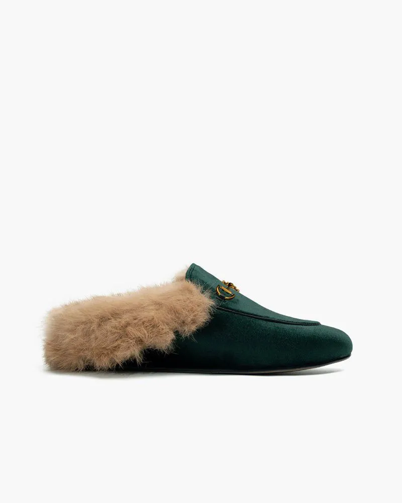 (Clean Up) Classic Metal Buckle Velvet Backless Fur Slip-on Mules sold by Larosa product image thumbnail 2