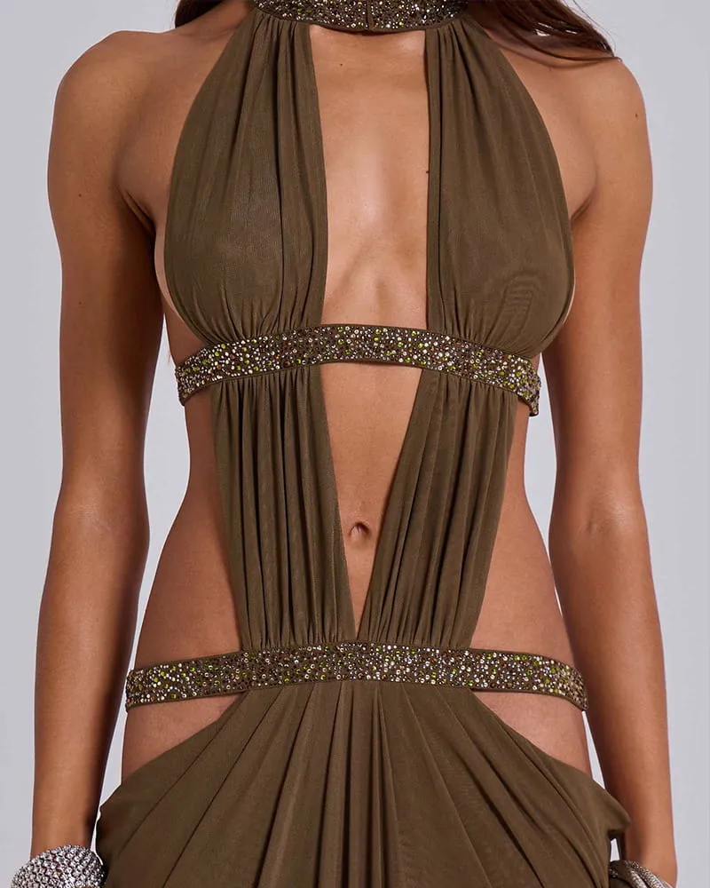 Glamorous Evening Cutout Beaded Halter Gown sold by Larosa product image thumbnail 3