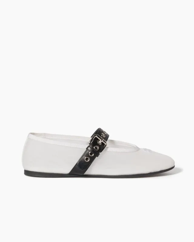 Women's Mesh Mary Jane Flats With Leather Buckle made by Larosa