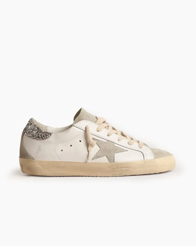 Women's White Nappa Leather Sneakers with Silver Glitter Heel Tab made by Larosa