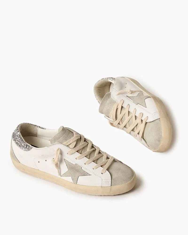 Women's White Nappa Leather Sneakers with Silver Glitter Heel Tab sold by Larosa product image thumbnail 3
