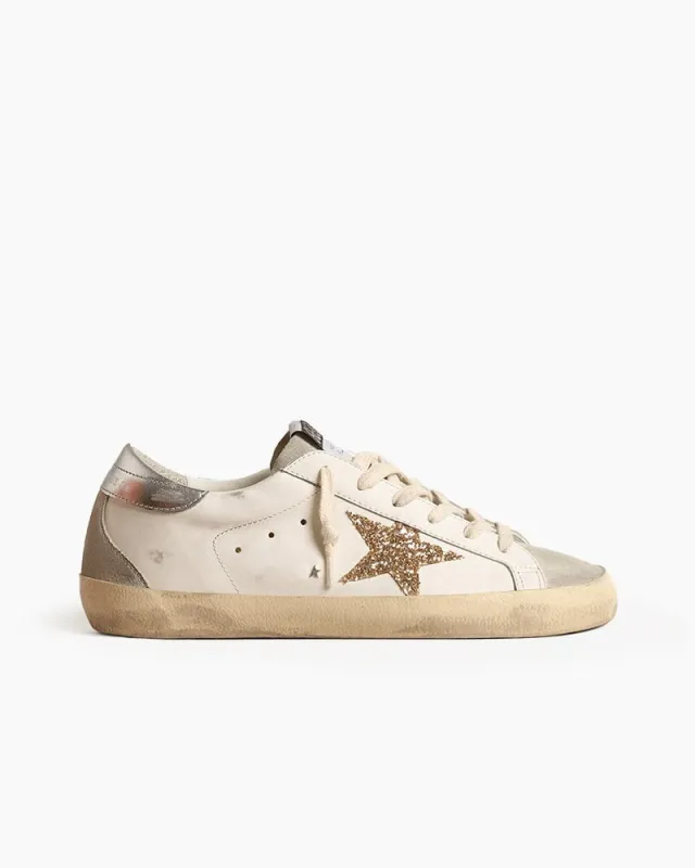 Women's Ice-gray Nappa Leather Sneaker with Gold Glitter Star made by Larosa