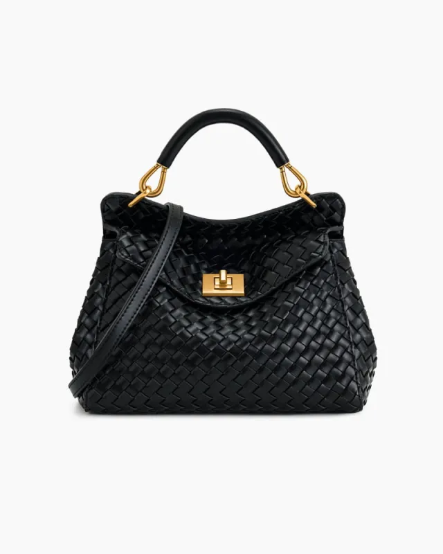 Refined Woven Leather Top-Handle Satchel made by Larosa