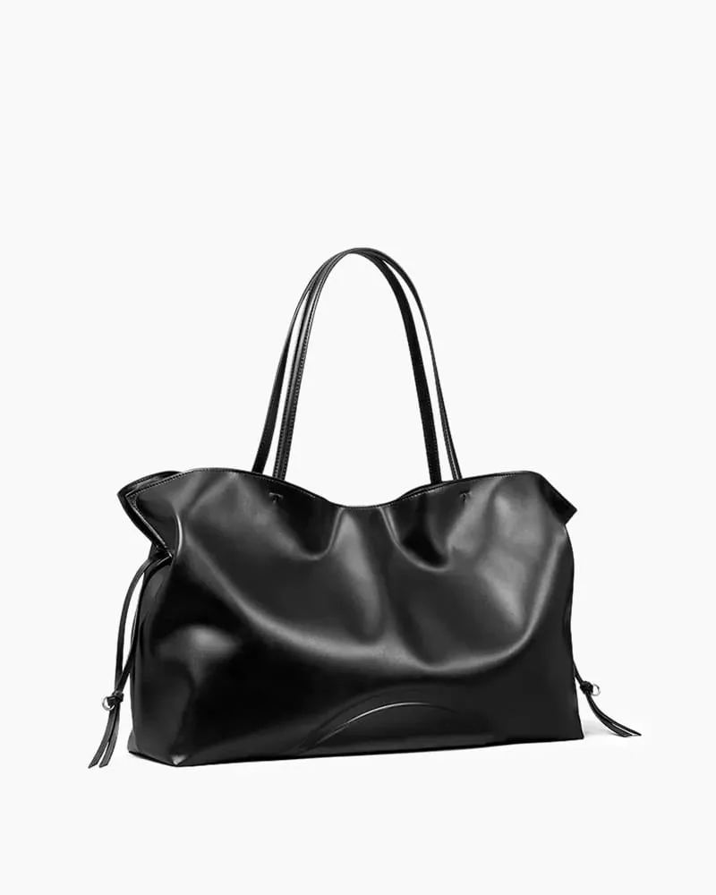 Small Sculpted Slouch Drawstring Leather Tote sold by Larosa product image thumbnail 2