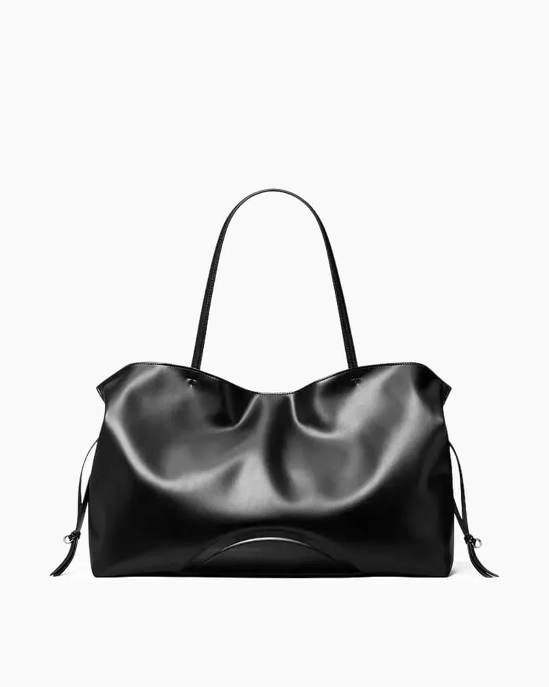 Small Sculpted Slouch Drawstring Leather Tote sold by Larosa