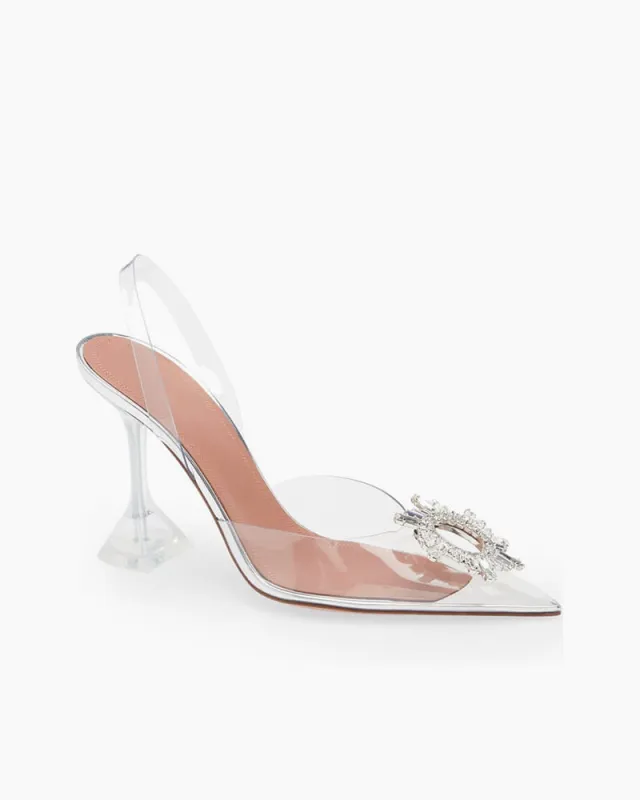 Glamorous Evening Crystal PVC Slingback Pumps made by Larosa