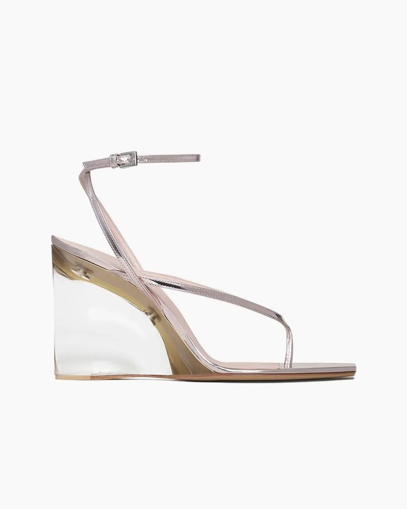Transparent Plexi Heel Wedge Thong Sandals sold by Larosa