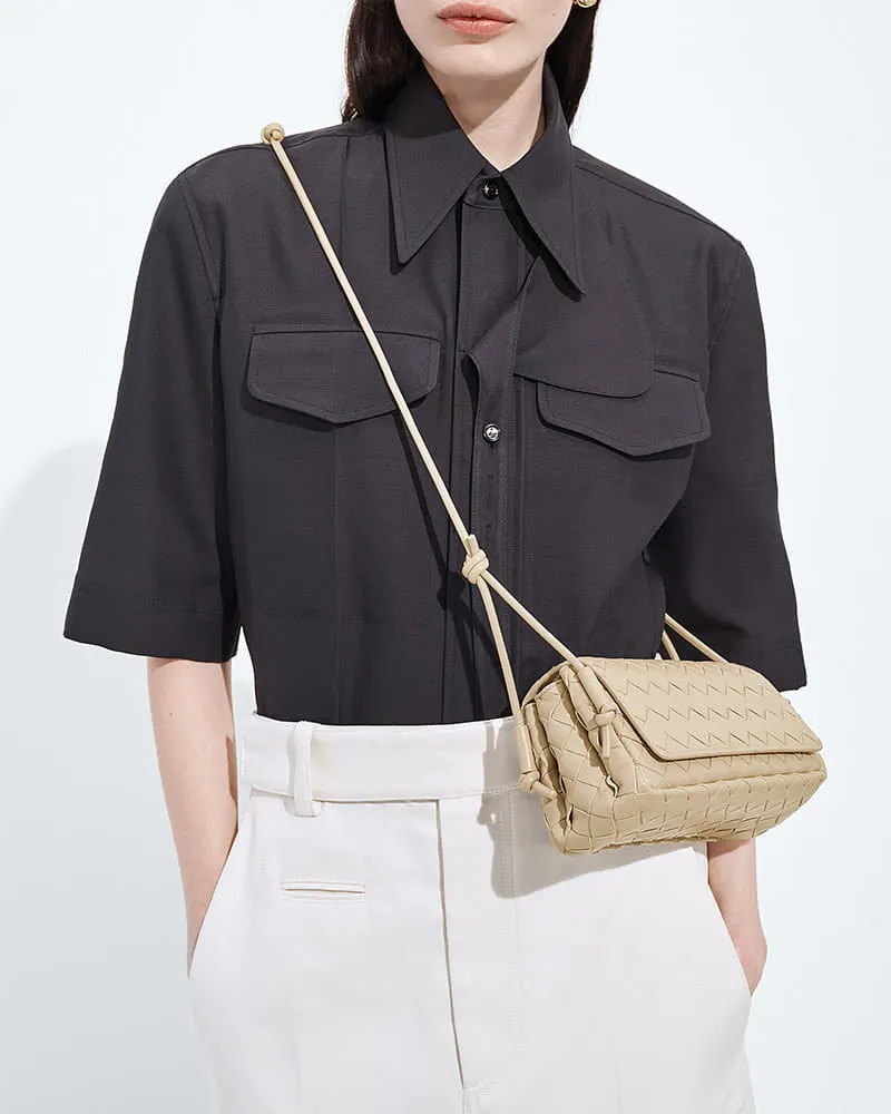 Evening Ready Woven Leather Crossbody Clutch sold by Larosa product image thumbnail 5