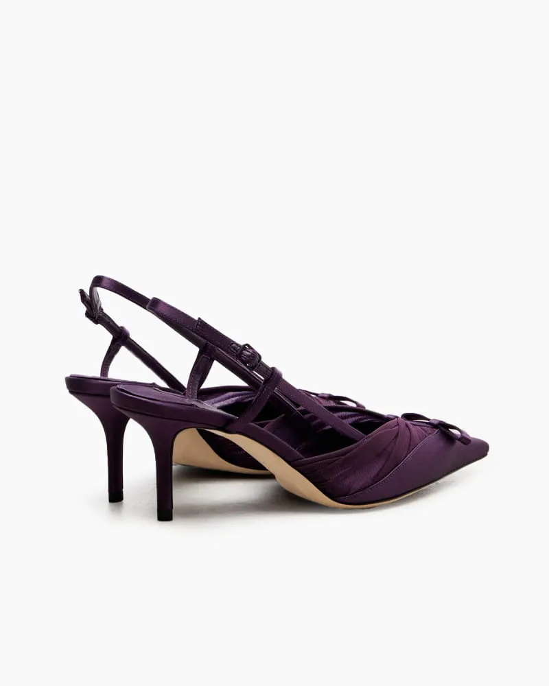 Satin Mesh Slingback Pumps with Bow Detail sold by Larosa product image thumbnail 3
