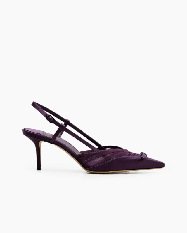 Satin Mesh Slingback Pumps with Bow Detail made by Larosa
