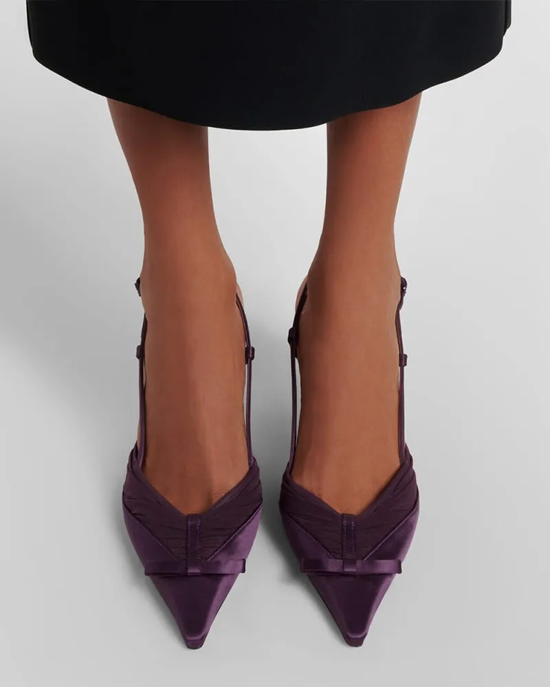 Satin Mesh Slingback Pumps with Bow Detail sold by Larosa product image thumbnail 4