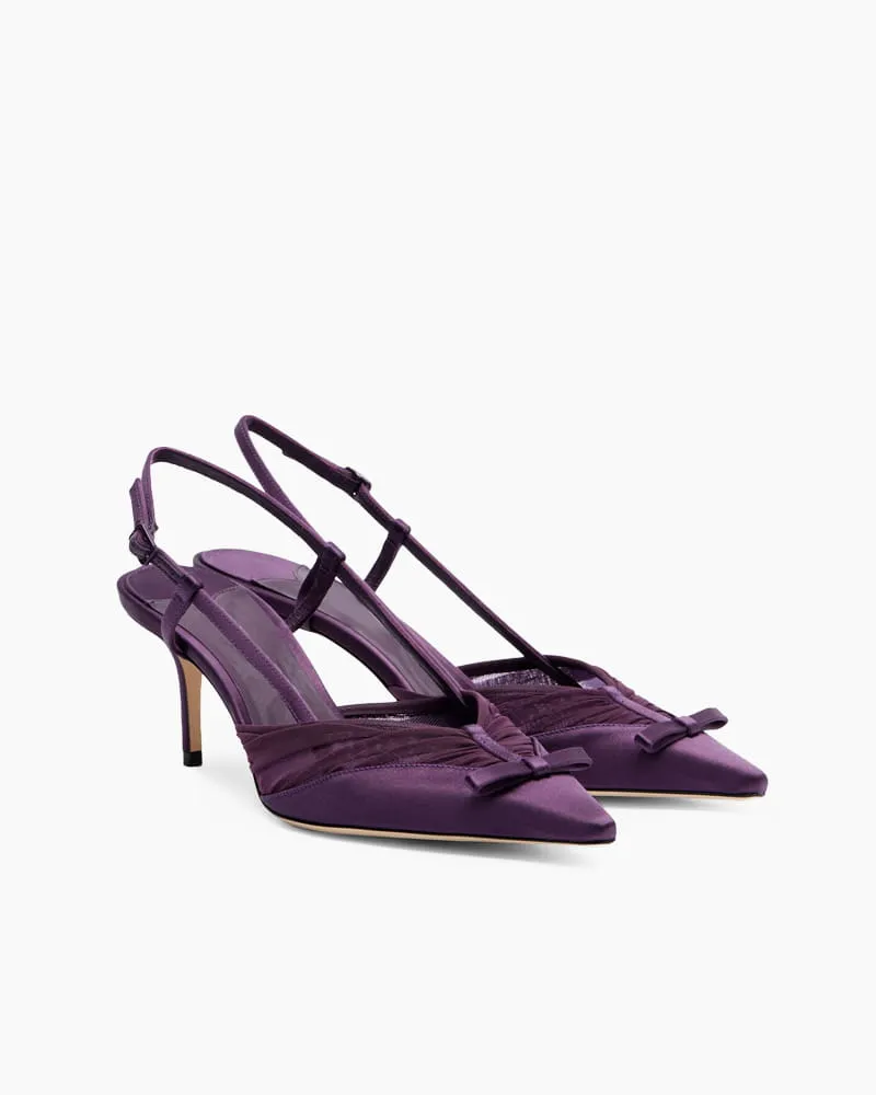Satin Mesh Slingback Pumps with Bow Detail sold by Larosa product image thumbnail 2