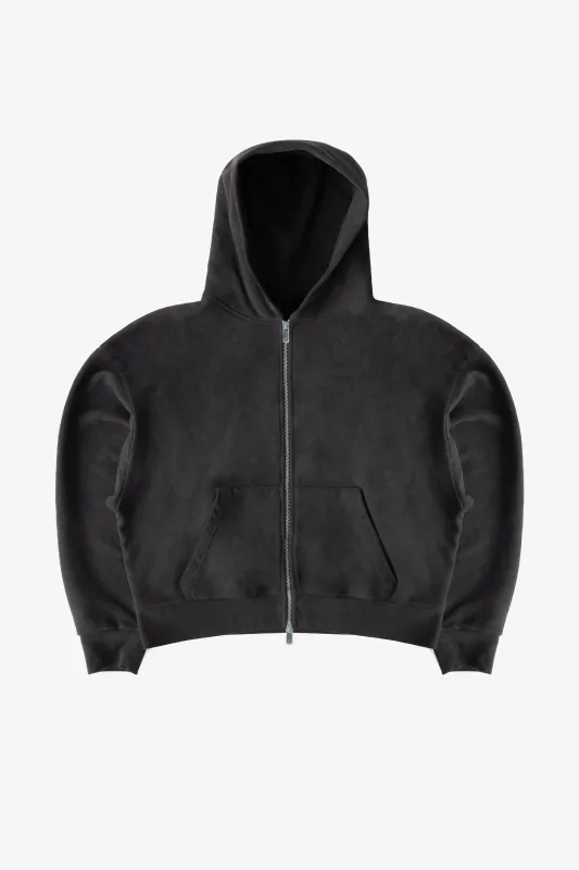 WASHED CROPPED ZIP HOODIE - CHARCOAL sold by Pearled Ivory