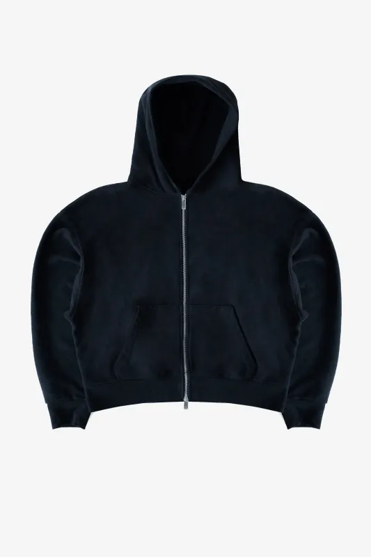 WASHED CROPPED ZIP HOODIE - BLACK sold by Pearled Ivory