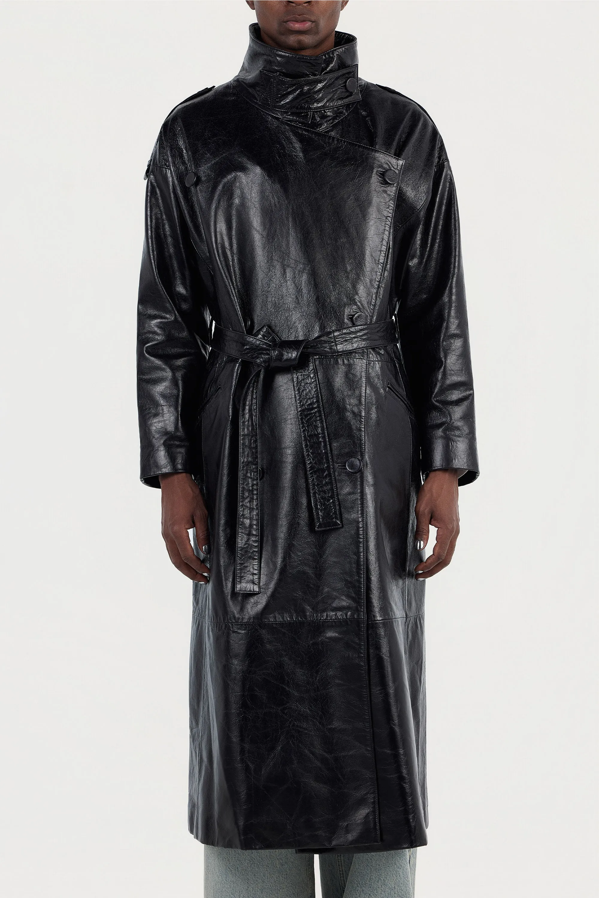 Valena Leather Trench Coat sold by Pearled Ivory product image thumbnail 4