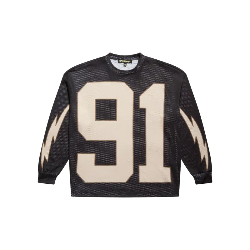 91 MESH LONG SLEEVE VARSITY TOP sold by Criminal Damage