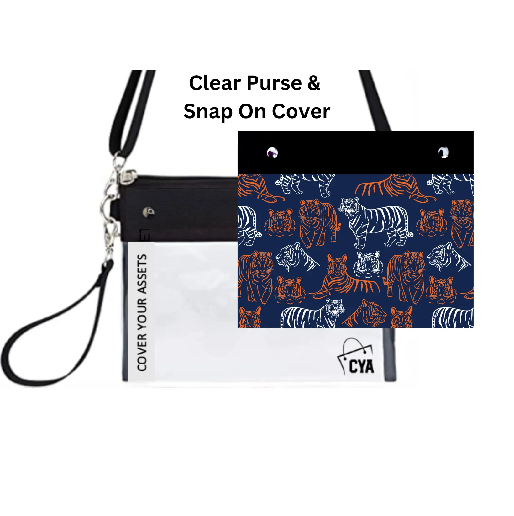 Navy w Wh & Orange Tigers - Wide - Purse & Cover sold by CYA - Cover Your Assets