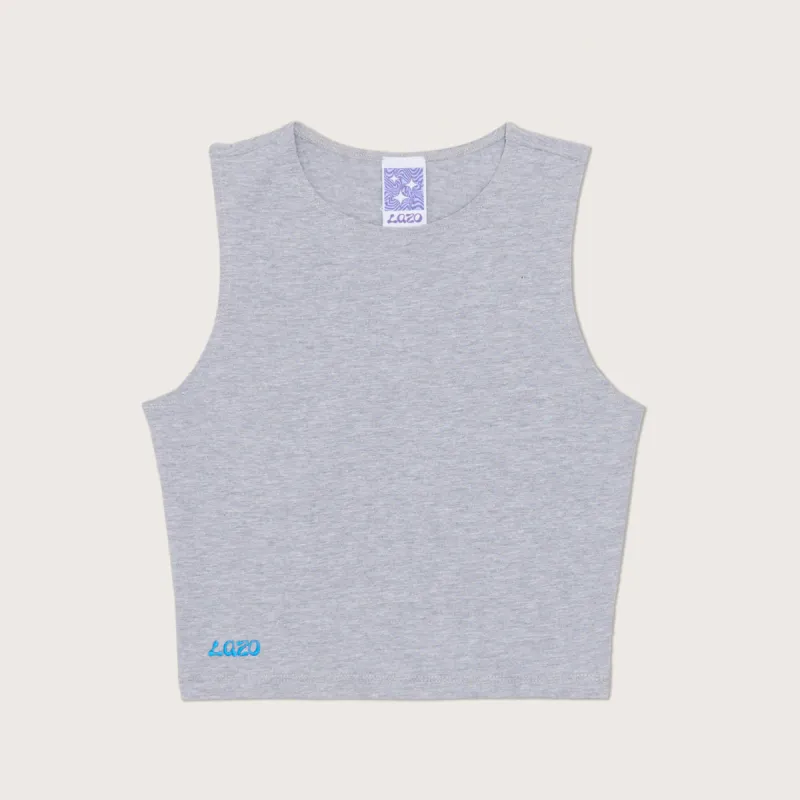 Lazo Fitted Crop Tank with Embroidery - Gray sold by Lazo