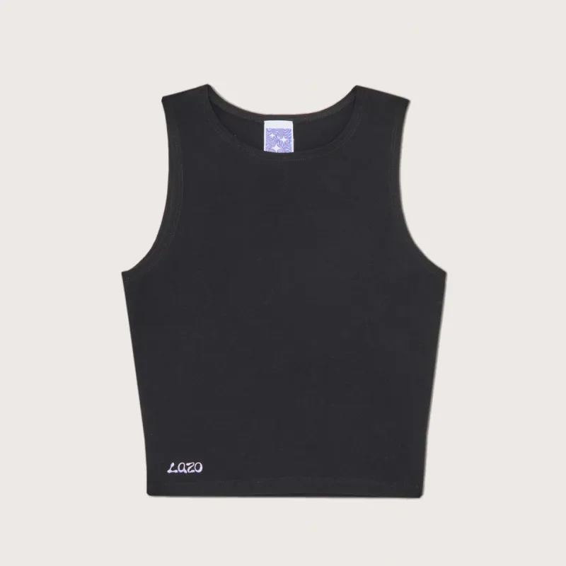 Lazo Fitted Crop Tank with Embroidery - Black sold by Lazo