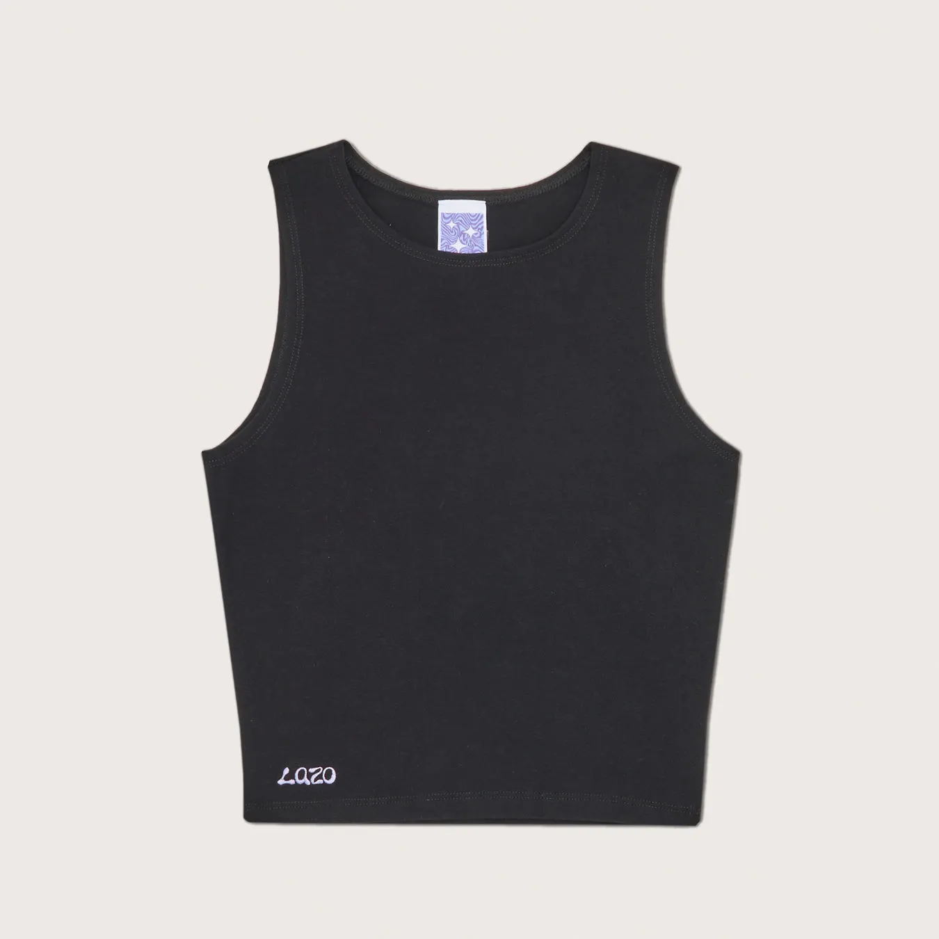 Lazo Fitted Crop Tank with Embroidery - Black sold by Lazo