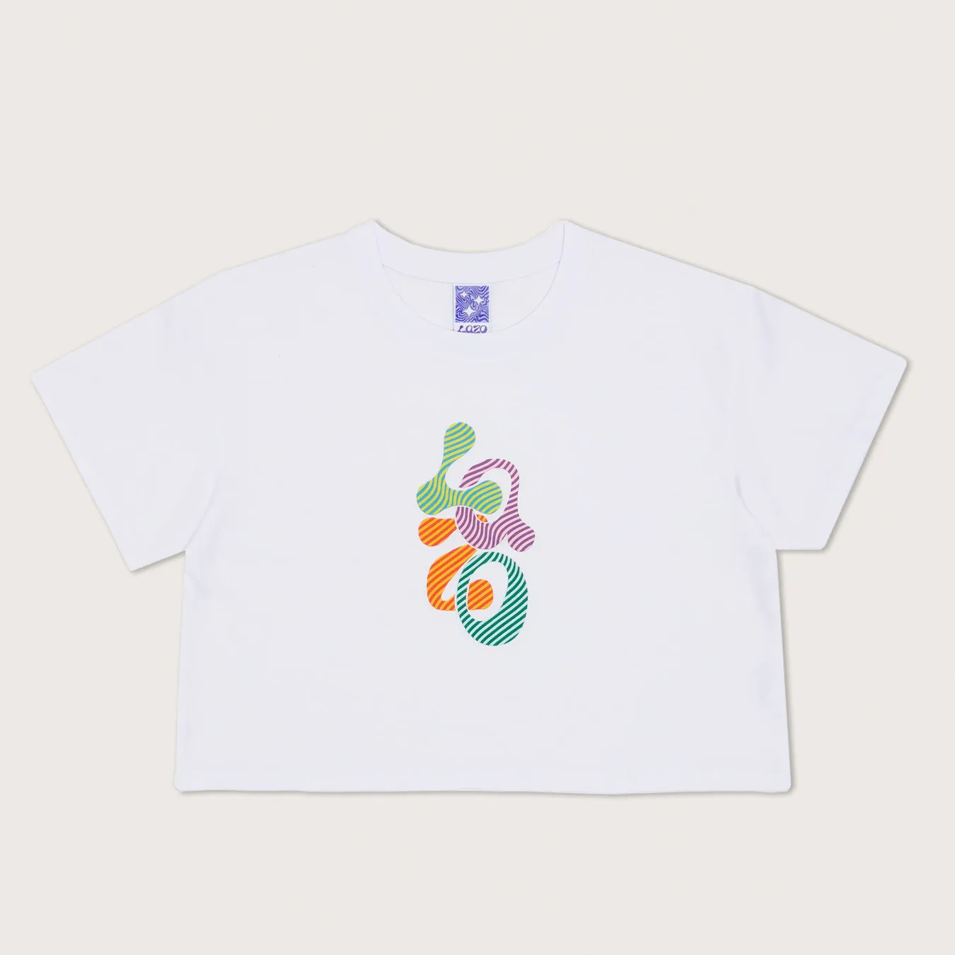 Lazo Crop Tee with Variegated Puff Print - White sold by Lazo